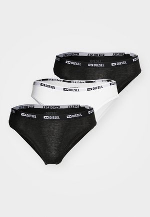 Czarno-białe bawełniane majtki z elastycznym czarnym pasem, na którym znajduje się logo. Opakowanie zawiera trzy sztuki, mają gładką fakturę i klasyczny krój.