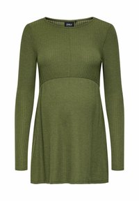 Top de manga larga de tejido acanalado en color verde oliva, que presenta un cuerpo ajustado y un dobladillo fluido para mayor comodidad y estilo.