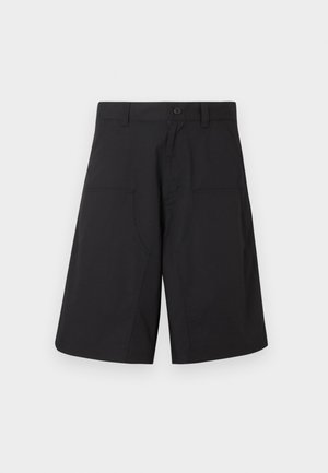 Sorte cargoshorts laget av lett stoff, med knappelukking og to frontlommer, i et rent, rettskåret design.