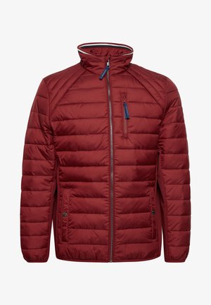 Sarkans polsterēts mētelis ar augstu apkakli, ar rāvējslēdzēju priekšpusē un zilu rāvējslēdzēju akcentu. Iezīmējas ar izšūtiem paneļiem un sānu kabatām ar nospiežamajiem pogām.