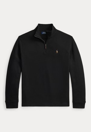 Svart langermet kvartglidelås genser med ståkrage og liten brodert Polo Ralph Lauren-logo på venstre bryst.