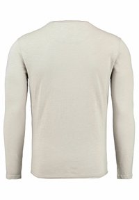 Helles graues Langarmshirt mit rundem Halsausschnitt, aus einem weichen, strukturierten Stoff, mit genähten Bündchen und geradem Saum.