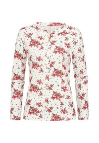 MIT KNOPFLEISTE UND BLUMEN PRINT - Hosszú ujjú felső - white