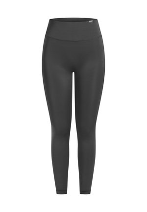Sorte leggings med høj talje, lavet af et glat, strækbart materiale. Har et sømløst design uden synlige mønstre eller accenter.