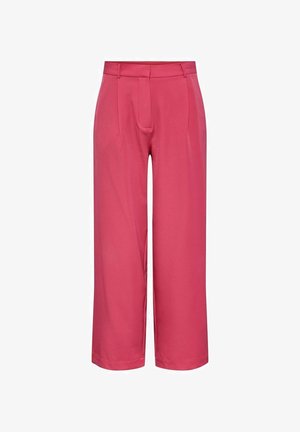 Pantalons taille haute, coupe large en rose vif avec passants de ceinture, plis sur le devant et fermeture dissimulée à l'avant.