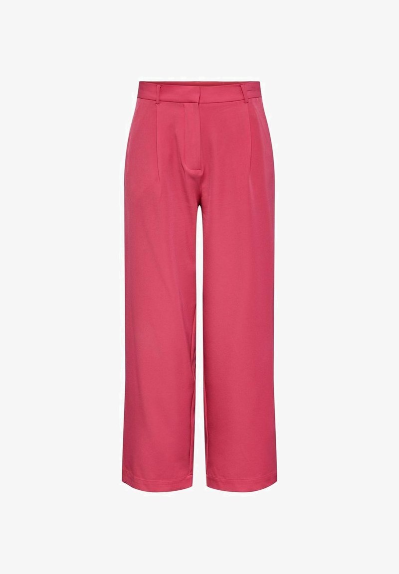 Pantalons taille haute, coupe large en rose vif avec passants de ceinture, plis sur le devant et fermeture dissimulée à l'avant.