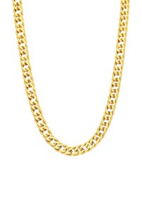 Gouden ketting met in elkaar grijpende schakels, met een gladde, gepolijste afwerking en een klassiek curb ontwerp.