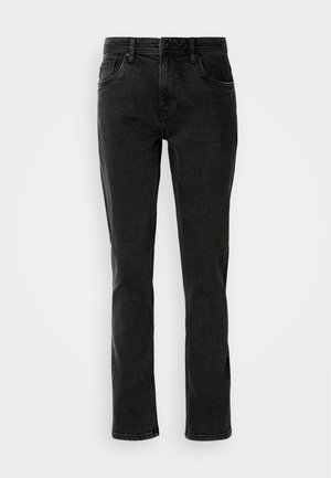 Svart denimjeans med rak passform, fem fickor och subtila sömnadsdetaljer. Tillverkade av slitstark bomull, lämpliga för avslappnad användning.