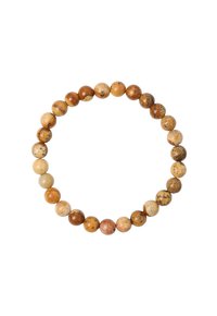 Pulsera de cuentas hecha de piedras naturales pulidas en tonos marrones y beiges variados, con una textura suave y forma redondeada.