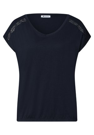 Street One, SHIRT MIT V-NECK UND CROCHET-DETAILS - T-Shirt print - deep blue
