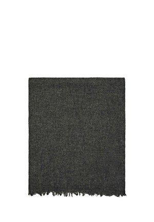 Dark gray woven textile with a soft texture, rectangular shape, and frayed edges, suitable for various decorative or functional uses.