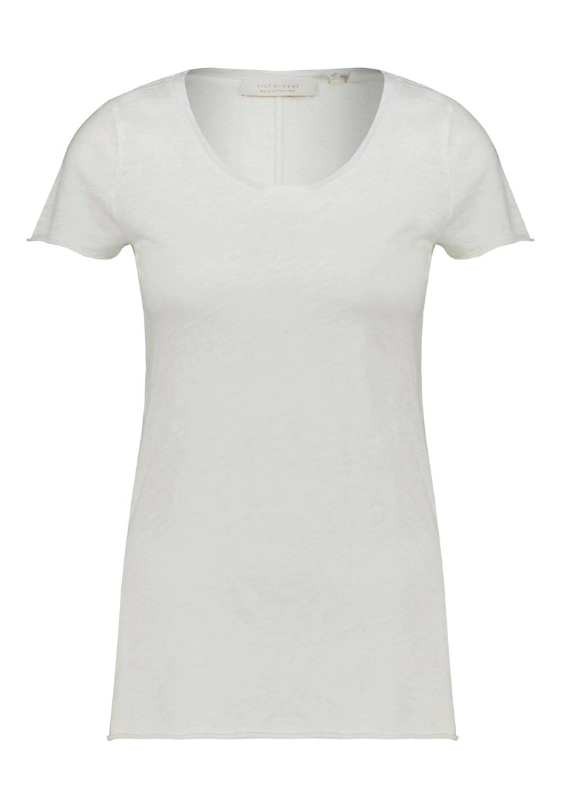 Witte T-shirt met korte mouwen, gemaakt van zachte katoen. Heeft een ronde halslijn en een ontspannen pasvorm. Minimale stikseldetails langs de randen.