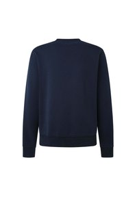 Felpa girocollo blu navy realizzata in tessuto morbido, con maniche lunghe e polsini e orlo a costine per una vestibilità aderente.