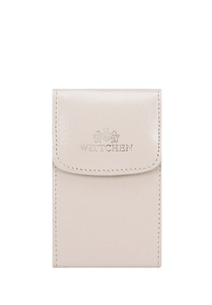 Petit portefeuille en cuir beige avec fermeture à rabat, coutures visibles et logo Wittchen embossé sur le rabat avant.