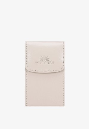 Kleine beige leren portemonnee met klepsluiting, zichtbare stiksels en het Wittchen-logo in reliëf op de voorklep.