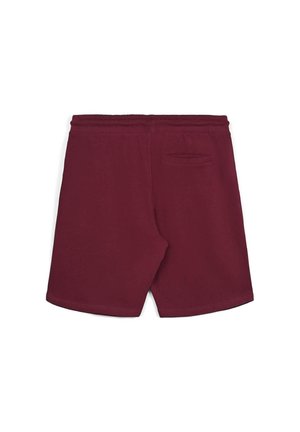 Pantaloncini sportivi color bordeaux con elastico in vita e una tasca posteriore singola. Tessuto morbido e strutturato, lunghezza a metà coscia e design semplice.