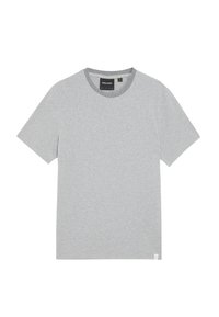 T-shirt grigio a maniche corte realizzato in cotone morbido. Presenta un collo rotondo e un piccolo etichetta logo sul lato destro in basso.