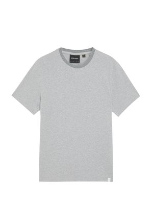 Grijs T-shirt met korte mouwen, gemaakt van zachte katoen. Heeft een ronde halslijn en een klein logo-label aan de onderzijde aan de rechterkant.