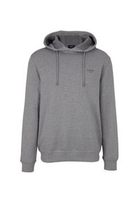 Sudadera gris con capucha ajustable, hecha de una suave mezcla de algod�ón. Presenta un pequeño logo en el pecho y puños y dobladillo acanalados.