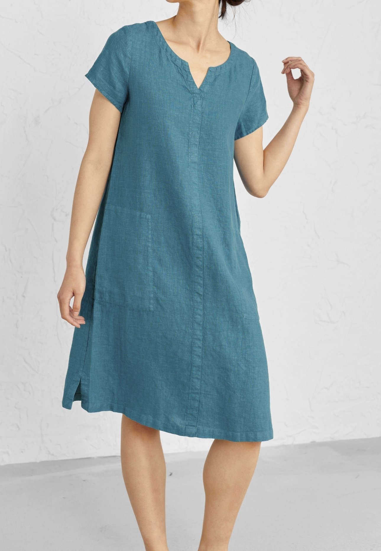 square-neck linen-blend mini dress White Linen Square Neckline Mini Dress M