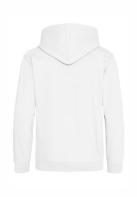 Sudadera blanca hecha de una mezcla de algodón, con capucha, mangas largas y puños y dobladillo acanalados. Textura suave sin patrones.
