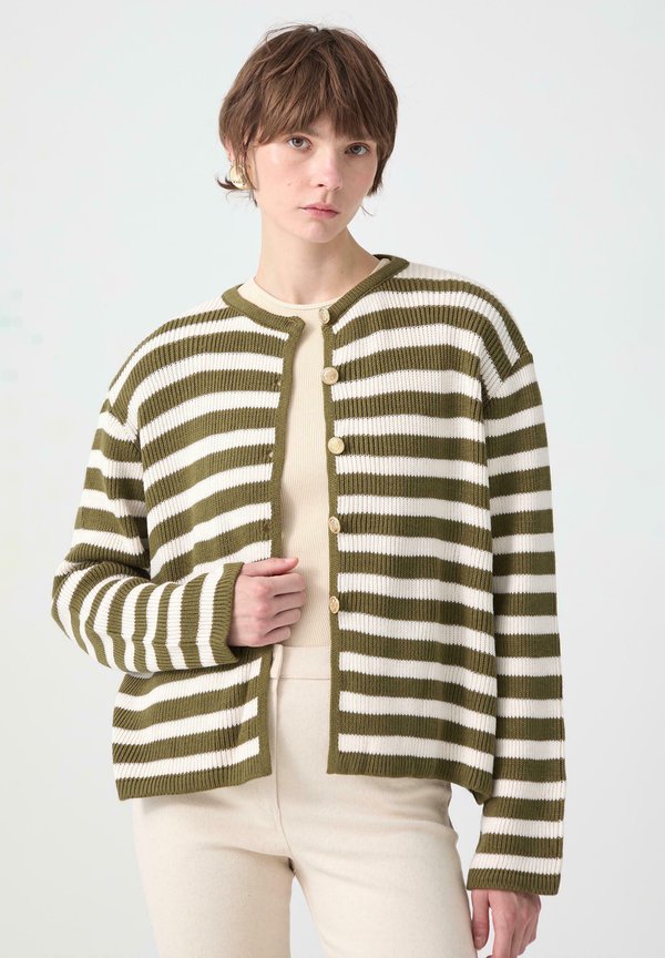 STRIPED - Strickjacke - khaki