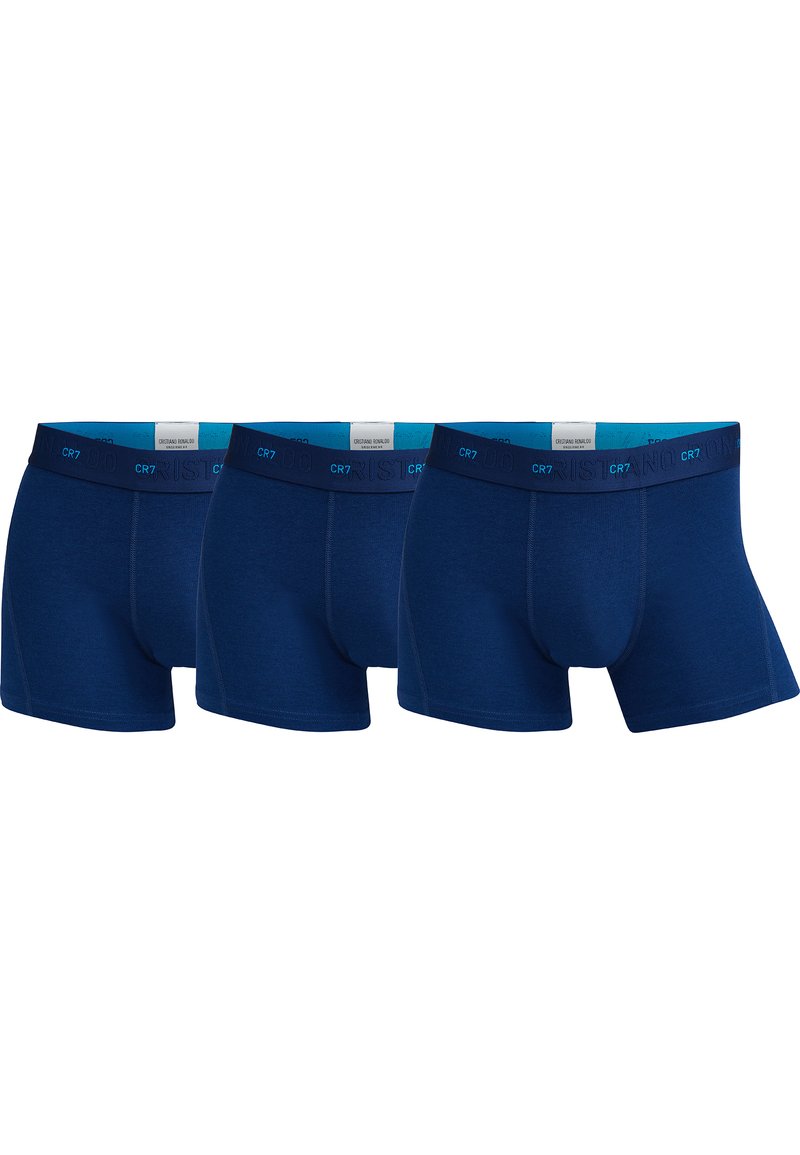 Boxers pour hommes bleu marine, fabriqués en tissu doux et extensible. Caractérisés par une taille élastique avec le logo "CR7" en relief. Ensemble de trois.
