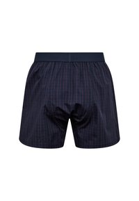 Námořnické modré trenýrky s kostkovaným vzorem v červené a bílé barvě. Elastický pas s decentním brandingem. Měkký materiál s hladkou texturou.