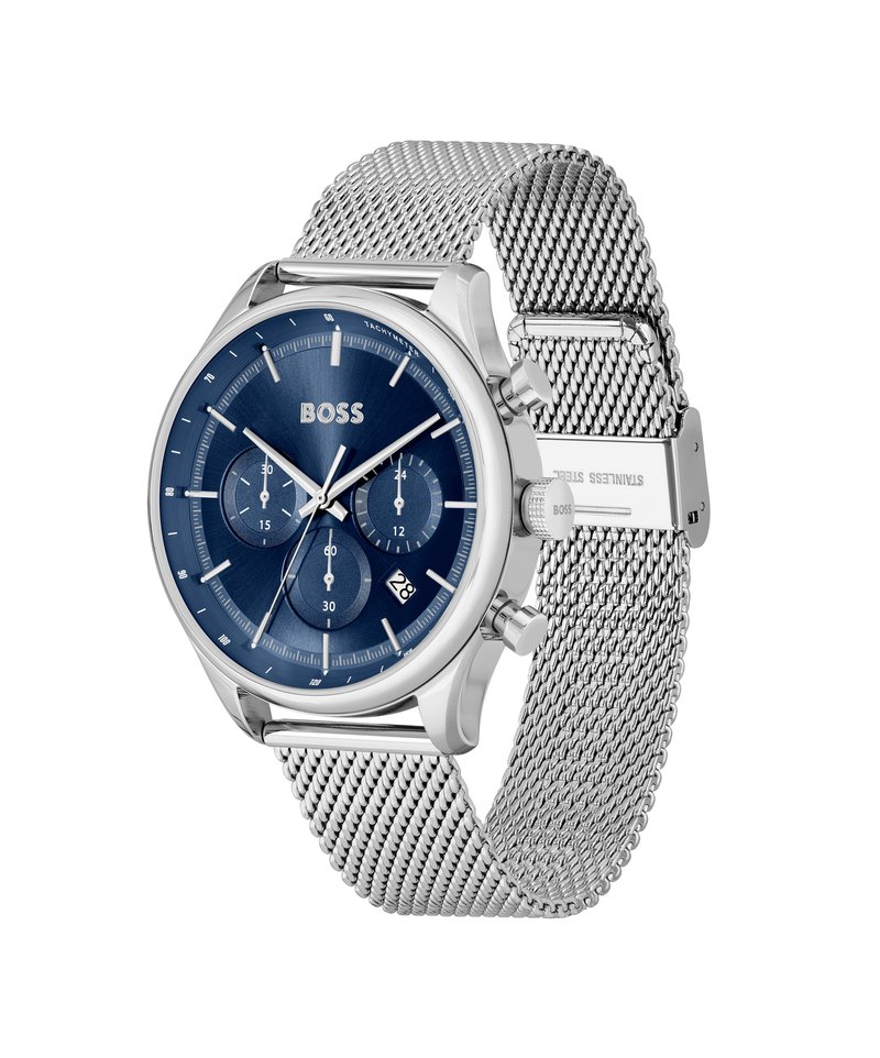 Hugo Boss Gregor Cronografo quadrante nero cinturino in acciaio argento orologio da uomo