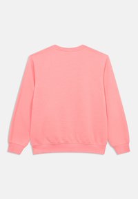 Φούτερ κοραλλί ροζ με μακριά μανίκια, στρογγυλό λαιμό και ριμπ μανσέτες και τελείωμα. Λείο ύφασμα, απλή πίσω όψη χωρίς διακόσμηση.