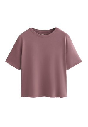 T-shirt à manches courtes, à coupe décontractée, dans une couleur mauve douce. Tissu doux avec un col rond et un design simple, sans motifs ni embellissements.