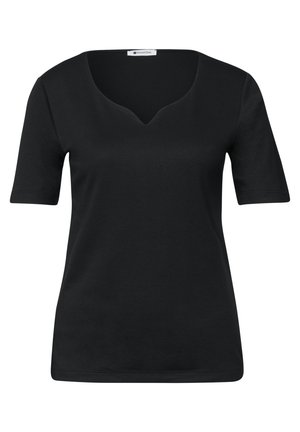 Street One, BASIC T-SHIRT WITH HEART NECKLINE - T-shirt basic - black