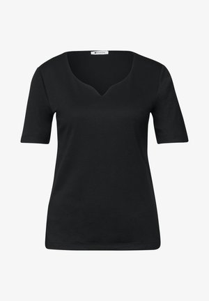Street One, BASIC T-SHIRT WITH HEART NECKLINE - T-shirt basic - black