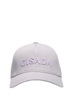 Hellgraue Baseballkappe mit gebogenem Schirm, erhabenen Nähten und "GISADA SWITZERLAND" vorne in passendem Garn bestickt.