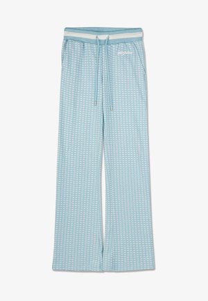 Lichtblauwe pyjamabroek van zachte stof, met een wit ruitpatroon, een elastische tailleband met trekkoord en een casual wijd model.