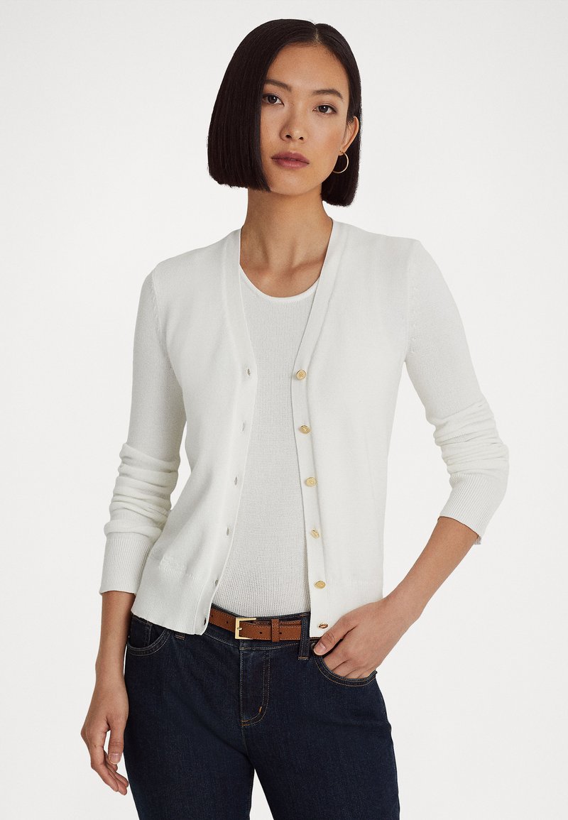 Lauren Ralph Lauren DENZEL LONG SLEEVE CARDIGAN Gilet white/blanc