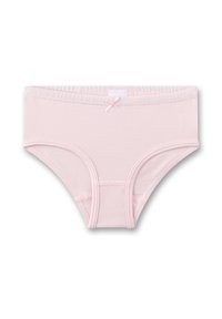 Lichtroze katoenen slips met een zachte textuur, voorzien van een smalle tailleband en een klein strikje aan de voorkant. Machinewasbaar.