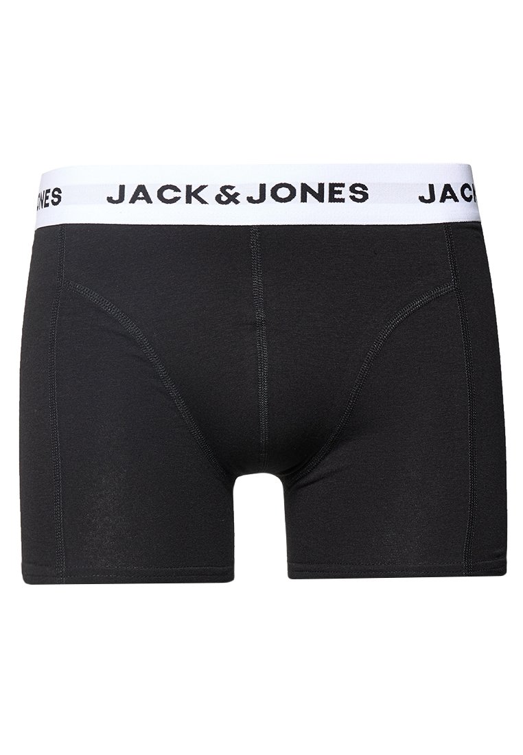 Boxer in cotone neri con elastico bianco su cui è stampato "JACK & JONES" in nero. Realizzati in tessuto morbido con una superficie liscia.