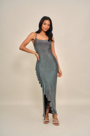 GRACE RUFFLE GLITTER - Cocktailkjole - silver