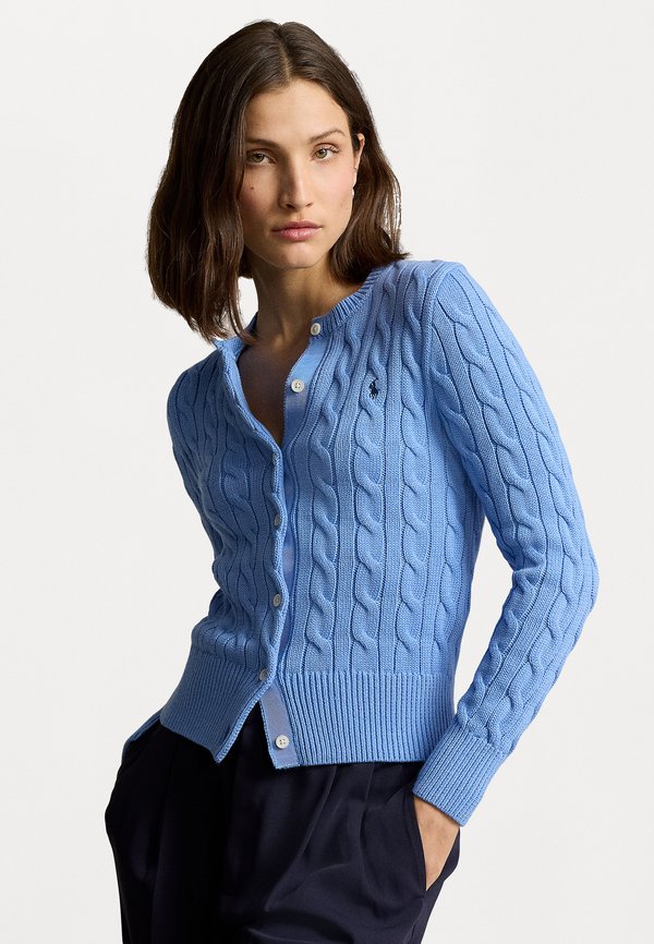 CABLE KNIT COTTON CREWNECK CARDIGAN - Cardigan