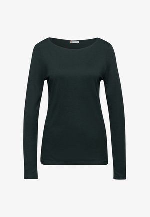 Długi rękaw w ciemnozielonym kolorze, wykonany z miękkiego materiału. Posiada szeroki dekolt i dopasowany krój, bez widocznych wzorów lub zdobień.