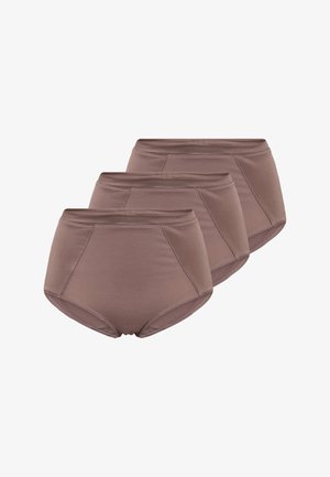 High-waisted, brown cotton briefs in a pack of three. Features a smooth texture and elastic waistband with side panel accents.