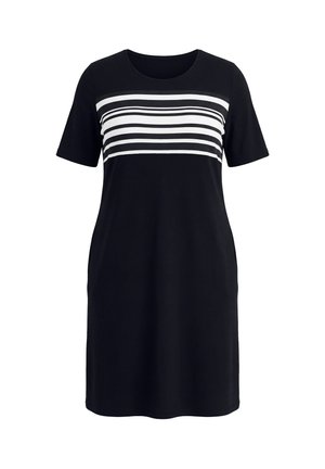 Ulla Popken, STRIPED SHORT SLEEVE T-SHIRT DRESS - T-shirtjurk - black