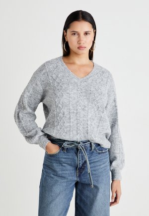 VISALLY V NECK - Striktrøje - medium grey melange