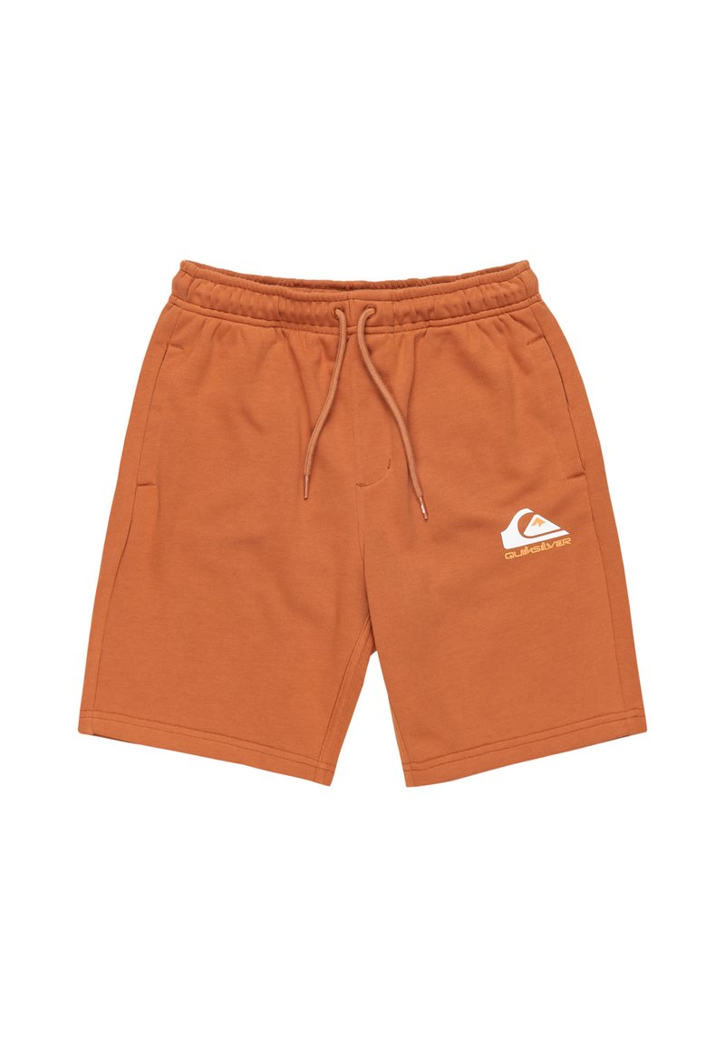Shorts de algodón color naranja con cinturilla elástica y cordón, que cuentan con bolsillos laterales y un pequeño logo blanco en la pierna izquierda.