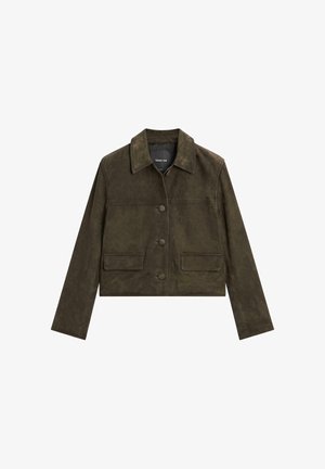 Massimo Dutti LINED BUTTONS - Leren jas - mottled dark green