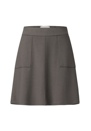 Grijze skaterrok met een soepele stoftextuur, elastische tailleband en twee voorkantzakken, met een eenvoudig, strak ontwerp.