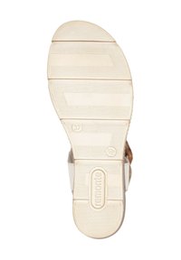 Biała gumowa podeszwa buta z teksturowanym wzorem gripowym i logo "remonte". Rozmiar oznaczony jako 37. Posiada wiele rowków zwiększających przyczepność.