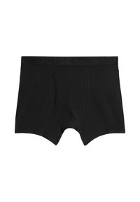 Černé bavlněné boxerky s elastickým páskem s vyraženým textem "AUTOGRAPH," předním otevíráním a těsným střihem.
