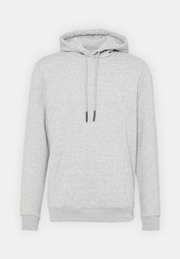 Felpa grigia chiara con cappuccio e coulisse, tasca a marsupio, polsini e orlo a costina. Realizzata in morbido cotone con una texture liscia.
